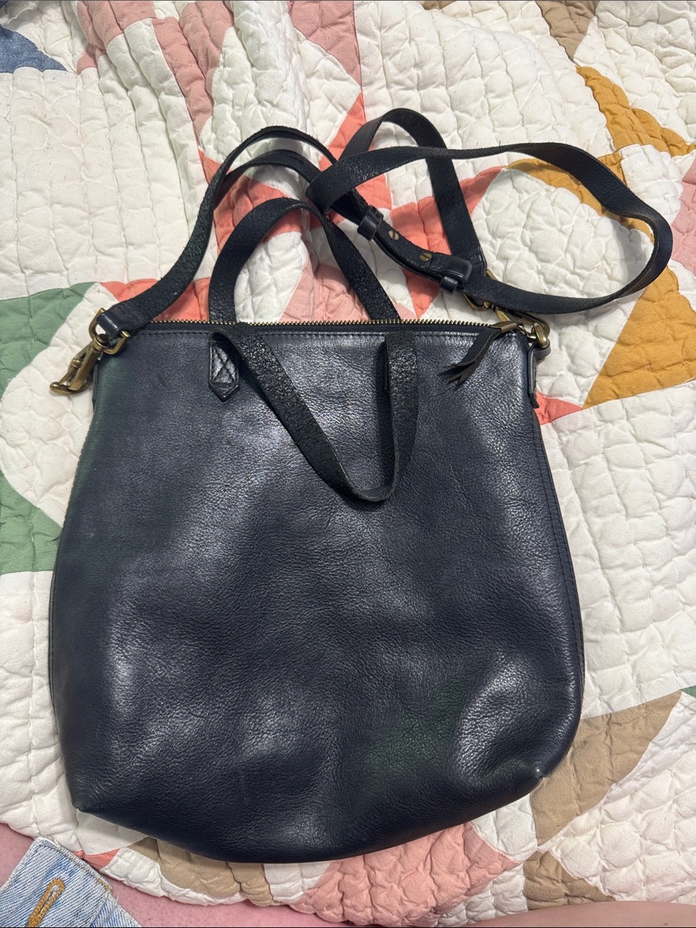 Madewell Vintage Transport Tote Zip Top Leather Crossbody